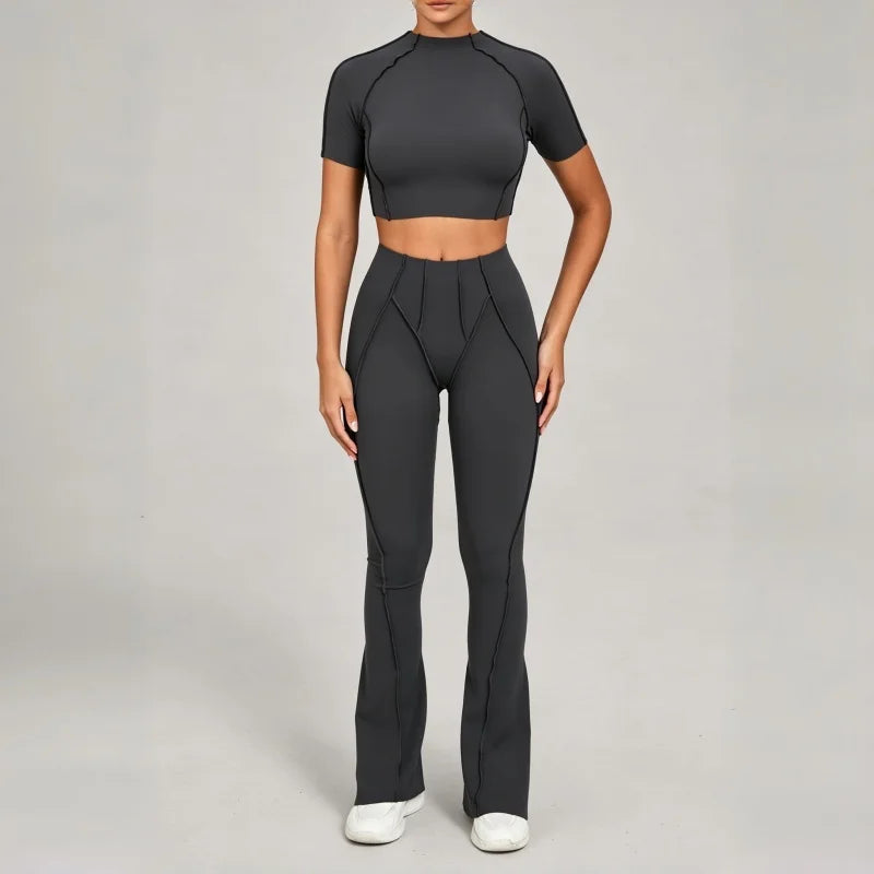 Seamless Yoga Fitness Set With High Waist Leggings And Backless Bra