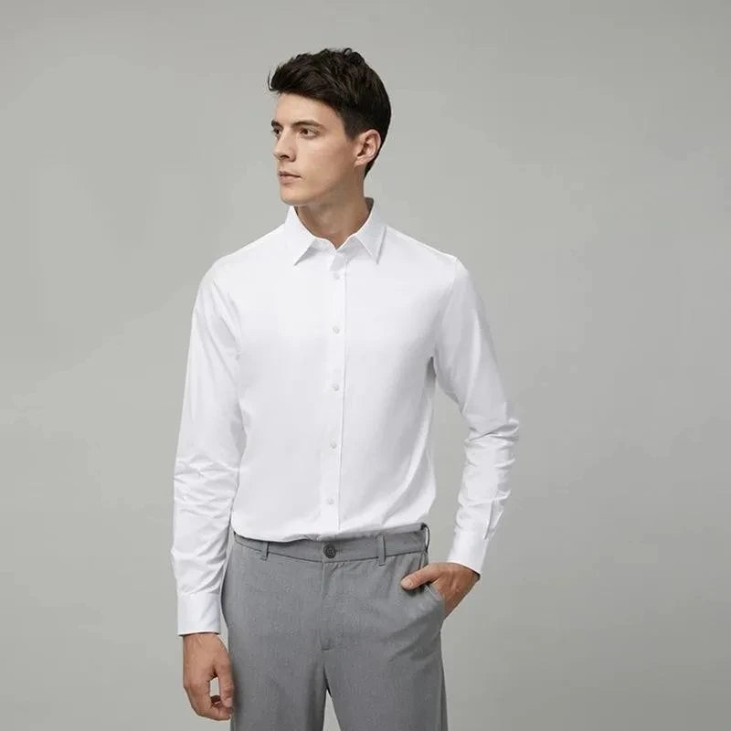 Mens Bamboo Fiber Shirt With Stretch Anti Wrinkle Business Casual Comfort
