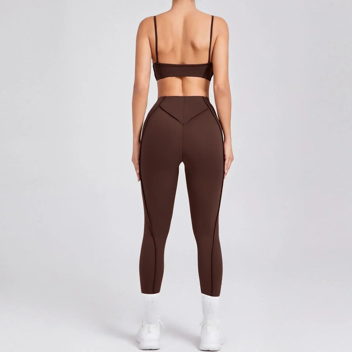 Seamless Yoga Fitness Set With High Waist Leggings And Backless Bra