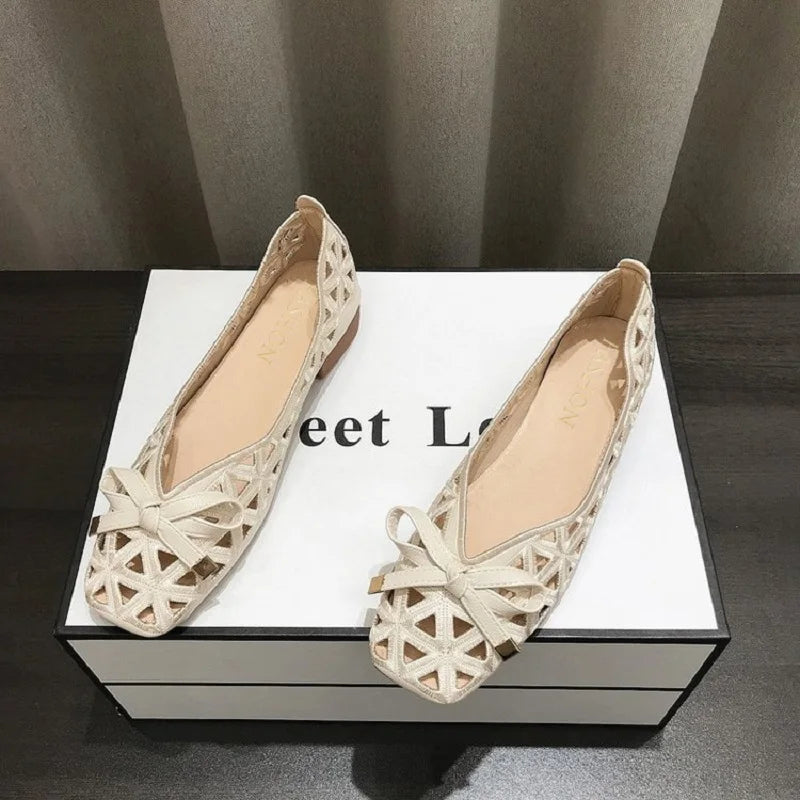 French Style Bow Flat Sandals With Breathable Peep Toe Summer Design
