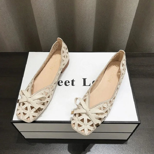 French Style Bow Flat Sandals With Breathable Peep Toe Summer Design