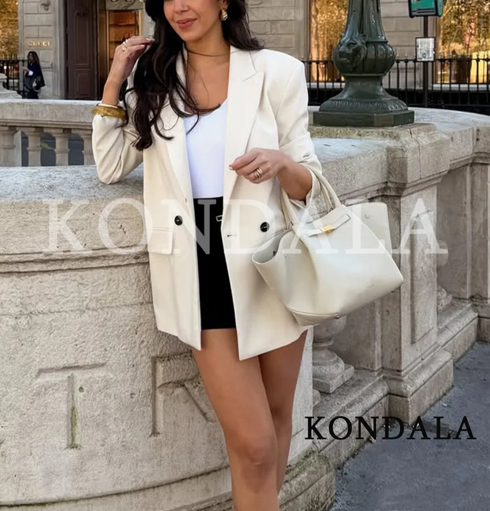 Women's Double Breasted Blazer With Elegant Minimalist Office Fashion Style Design