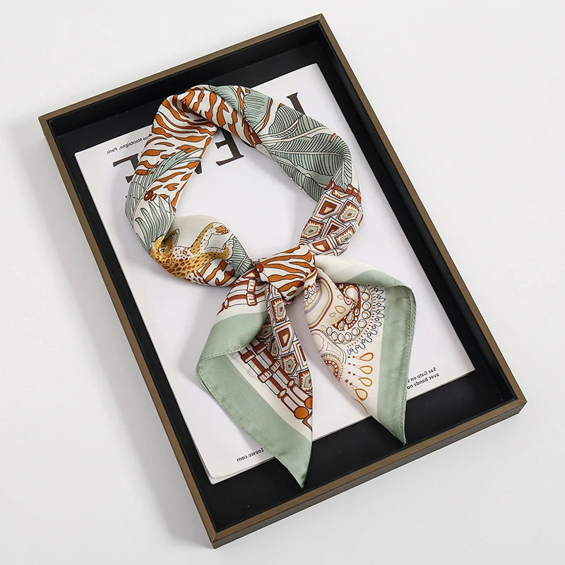 Luxury Square Silk Scarf With Satin Fashion Hijab Hairband Design Style