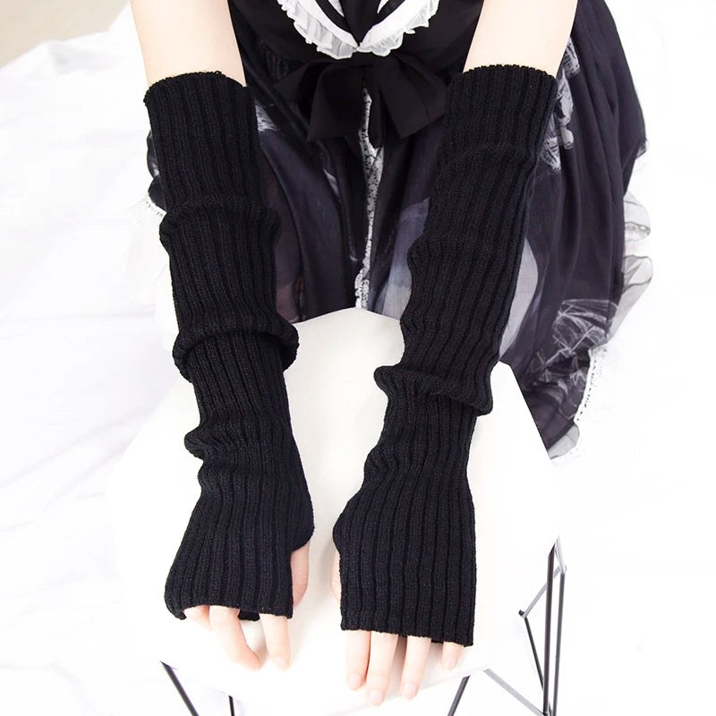 Women's Fingerless Knitted Gloves With Gothic Winter Fashion Arm Sleeve Design