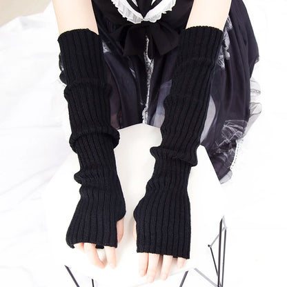 Women's Fingerless Knitted Gloves With Gothic Winter Fashion Arm Sleeve Design