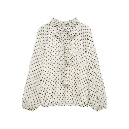 Women's Printed Blouse Shirt With Bow Lace Up Elegant Fashion Design