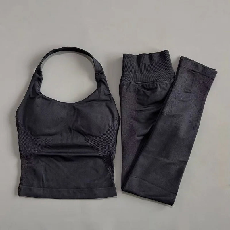 Women Yoga Sportswear Set With Gym Leggings And Fitness Top