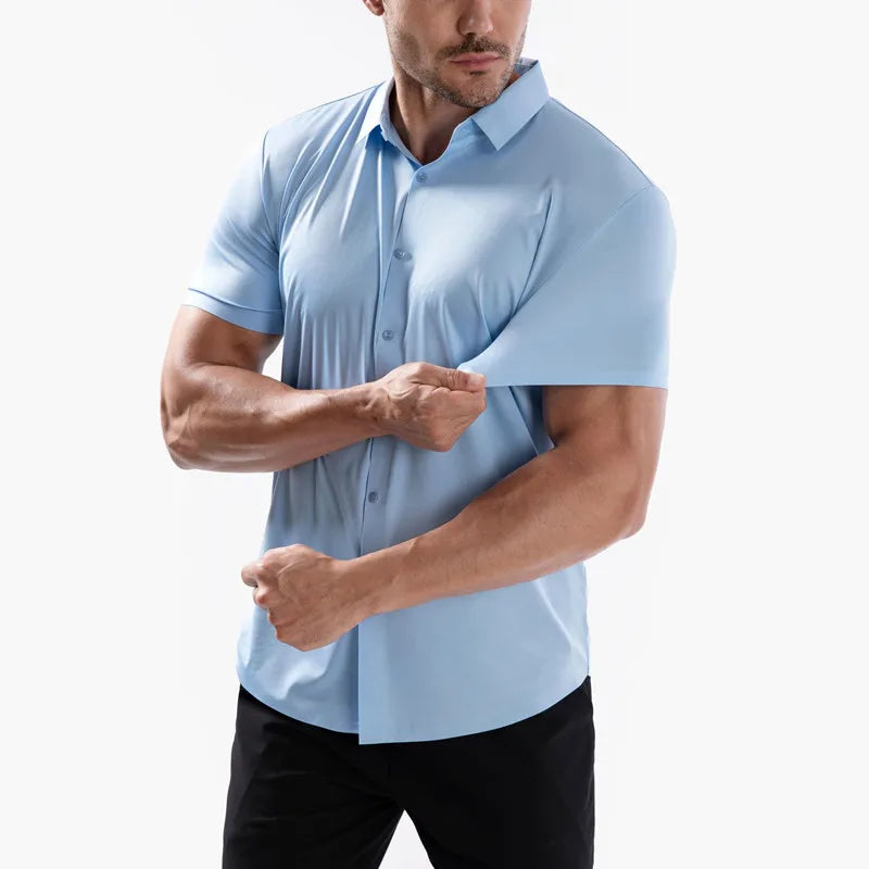 Mens Summer Business Shirt With Short Sleeve Wrinkle Free Comfort Design