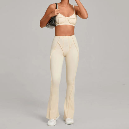 Seamless Yoga Fitness Set With High Waist Leggings And Backless Bra