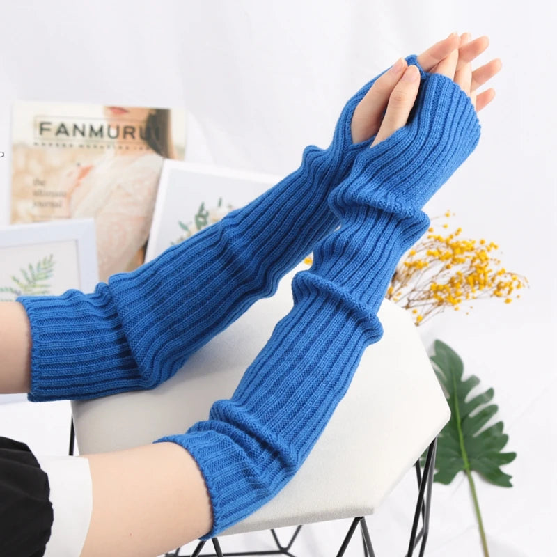 Women's Fingerless Knitted Gloves With Gothic Winter Fashion Arm Sleeve Design