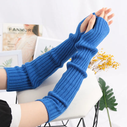 Women's Fingerless Knitted Gloves With Gothic Winter Fashion Arm Sleeve Design
