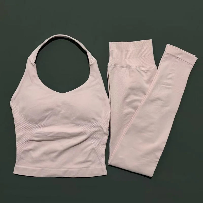 Women Yoga Sportswear Set With Gym Leggings And Fitness Top
