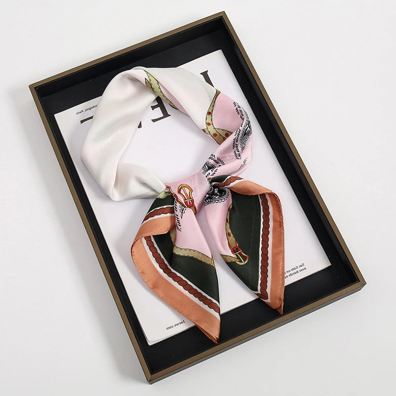 Luxury Square Silk Scarf With Satin Fashion Hijab Hairband Design Style