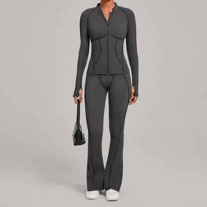 Seamless Yoga Fitness Set With High Waist Leggings And Backless Bra