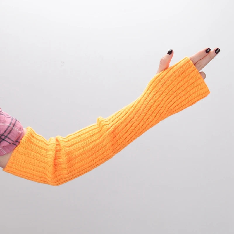 Women's Fingerless Knitted Gloves With Gothic Winter Fashion Arm Sleeve Design