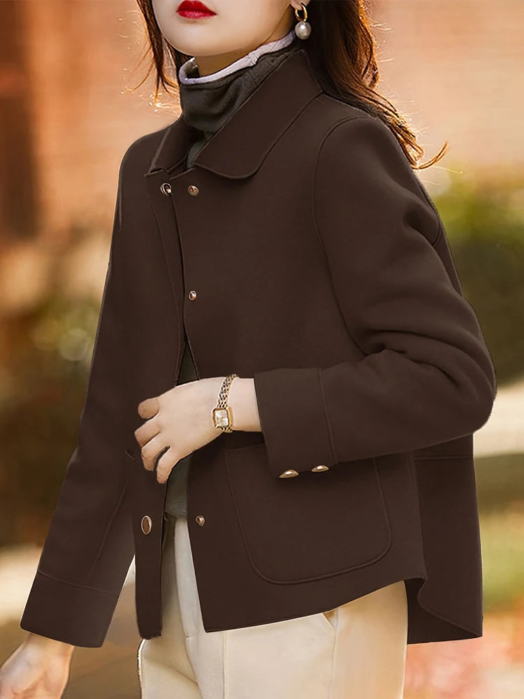 Women's Classic Woolen Coat With Button Up Warm Winter Fashion Design