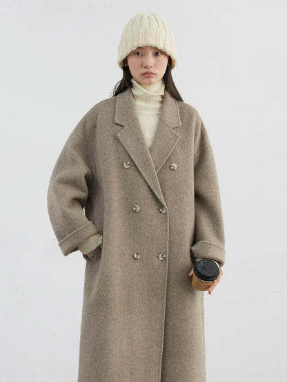 Women's Double Breasted Woolen Overcoat With Casual Retro Winter Fashion Style