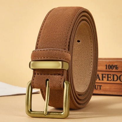 Women's Suede Leather Belt With Gold Buckle Vintage Fashion Style Design