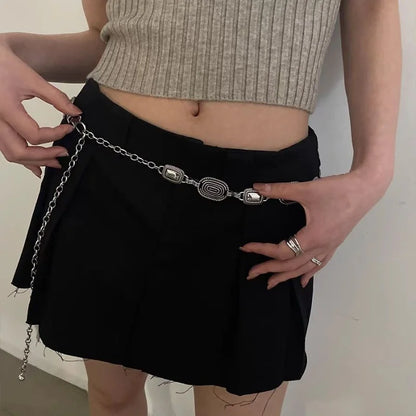 Women's Silver Waist Chain Belt With Retro Summer Fashion Style Design