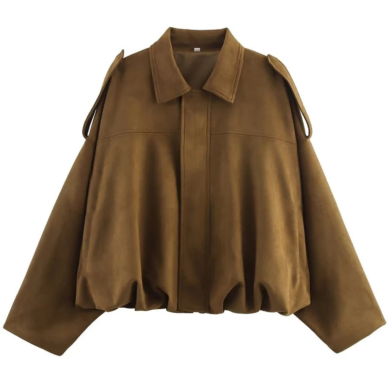 Women's Suede Bomber Jacket With Cropped High Street Fashion Style Design