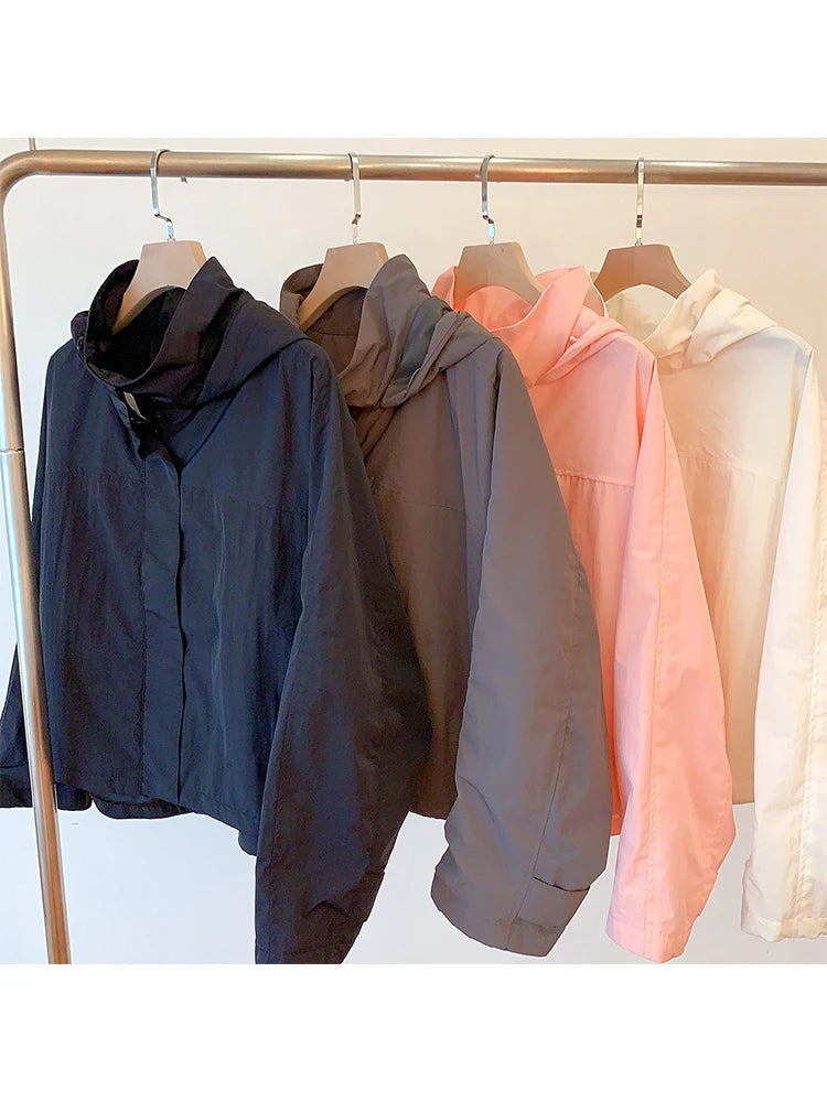Women's Windproof Hooded Jacket With Long Sleeve Outdoor Sport Style Design