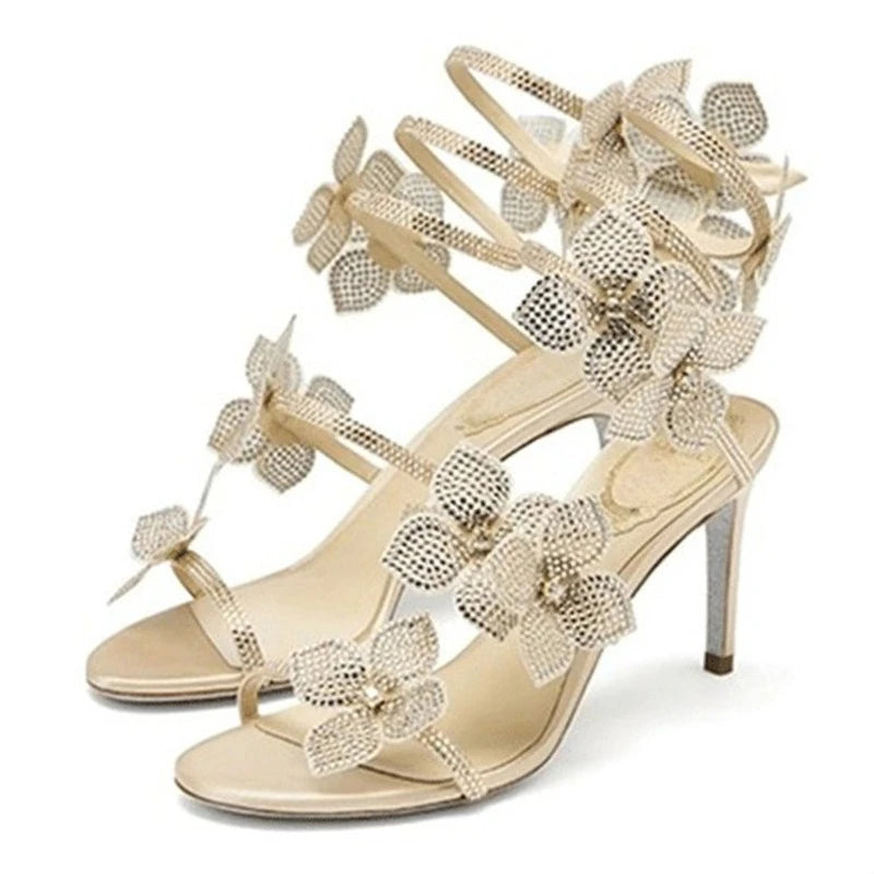 Crystal Flower Ankle Strap High Heel Sandals For Stylish Women's Fashion