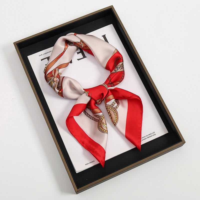 Luxury Square Silk Scarf With Satin Fashion Hijab Hairband Design Style