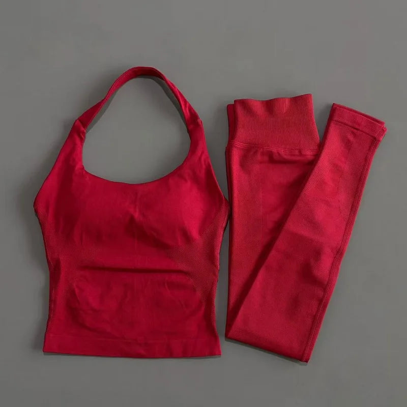 Women Yoga Sportswear Set With Gym Leggings And Fitness Top