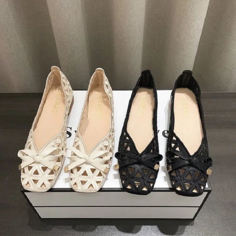 French Style Bow Flat Sandals With Breathable Peep Toe Summer Design