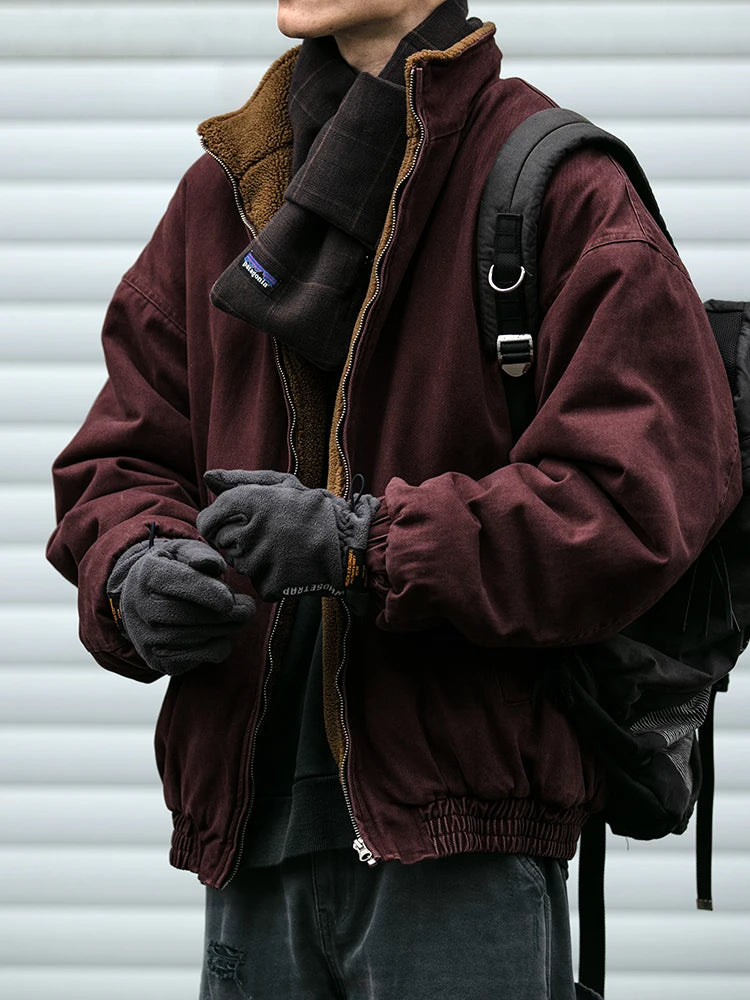 Mens Vintage Polar Fleece Jacket With Warm Korean Streetwear Fashion Style