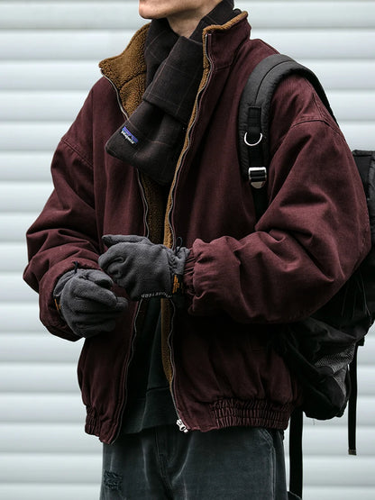 Mens Vintage Polar Fleece Jacket With Warm Korean Streetwear Fashion Style