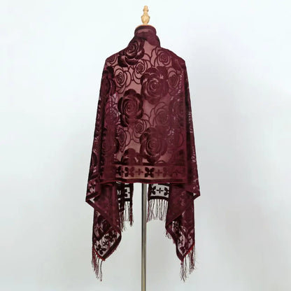 Women's Floral Lace Silk Scarf With Elegant Gradient Fashion Design Style