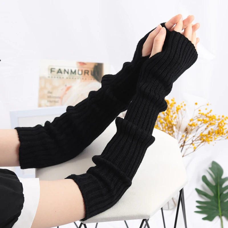 Women's Fingerless Knitted Gloves With Gothic Winter Fashion Arm Sleeve Design