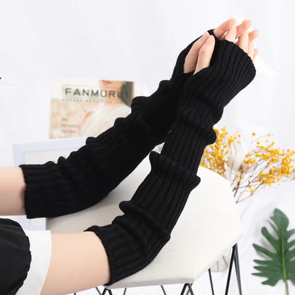 Women's Fingerless Knitted Gloves With Gothic Winter Fashion Arm Sleeve Design