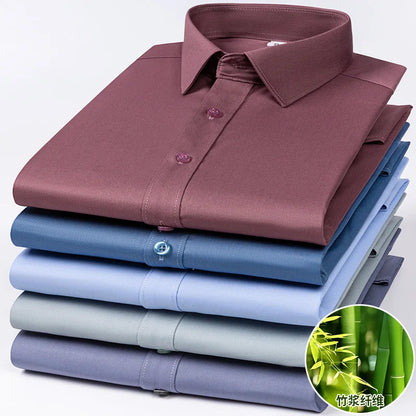 Mens Bamboo Fiber Shirt With Stretch Anti Wrinkle Business Casual Comfort