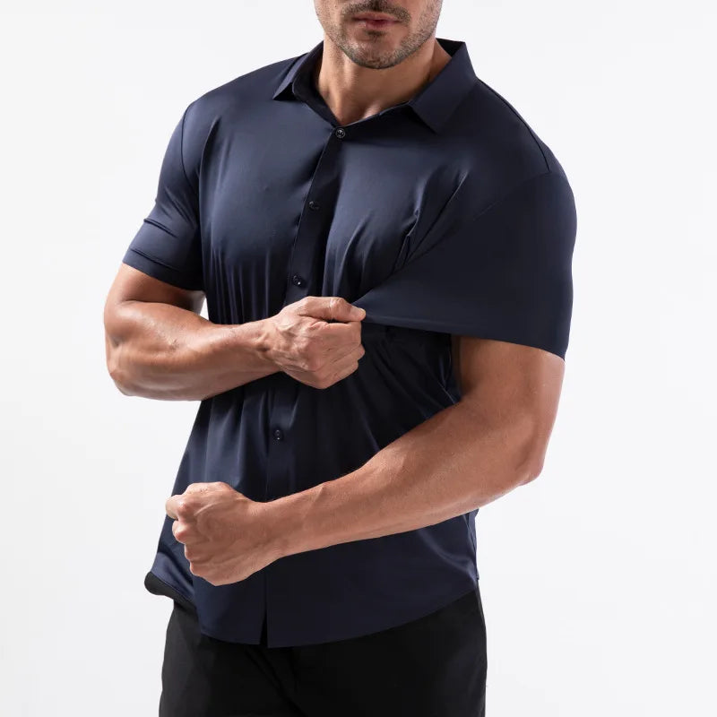Mens Summer Business Shirt With Short Sleeve Wrinkle Free Comfort Design