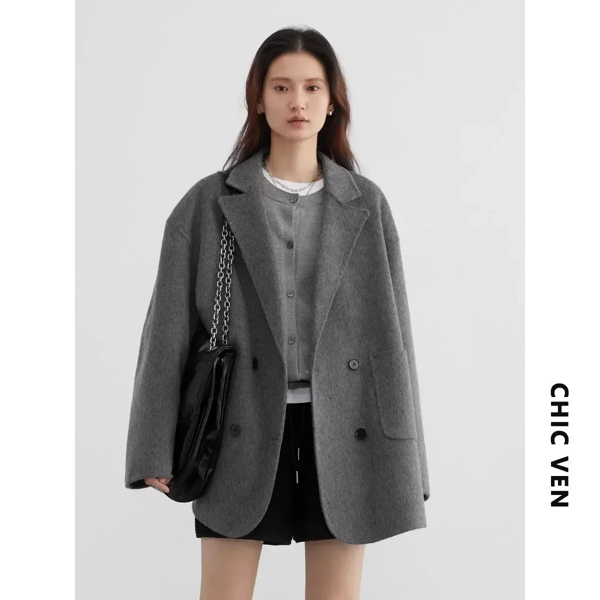 Women's Double Breasted Woolen Coat With Retro Casual Winter Style Design