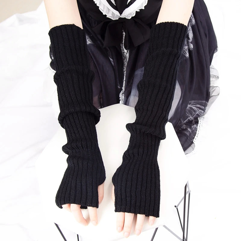 Women's Fingerless Knitted Gloves With Gothic Winter Fashion Arm Sleeve Design