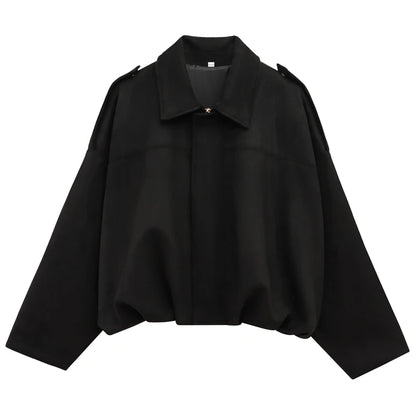 Women's Suede Bomber Jacket With Cropped High Street Fashion Style Design