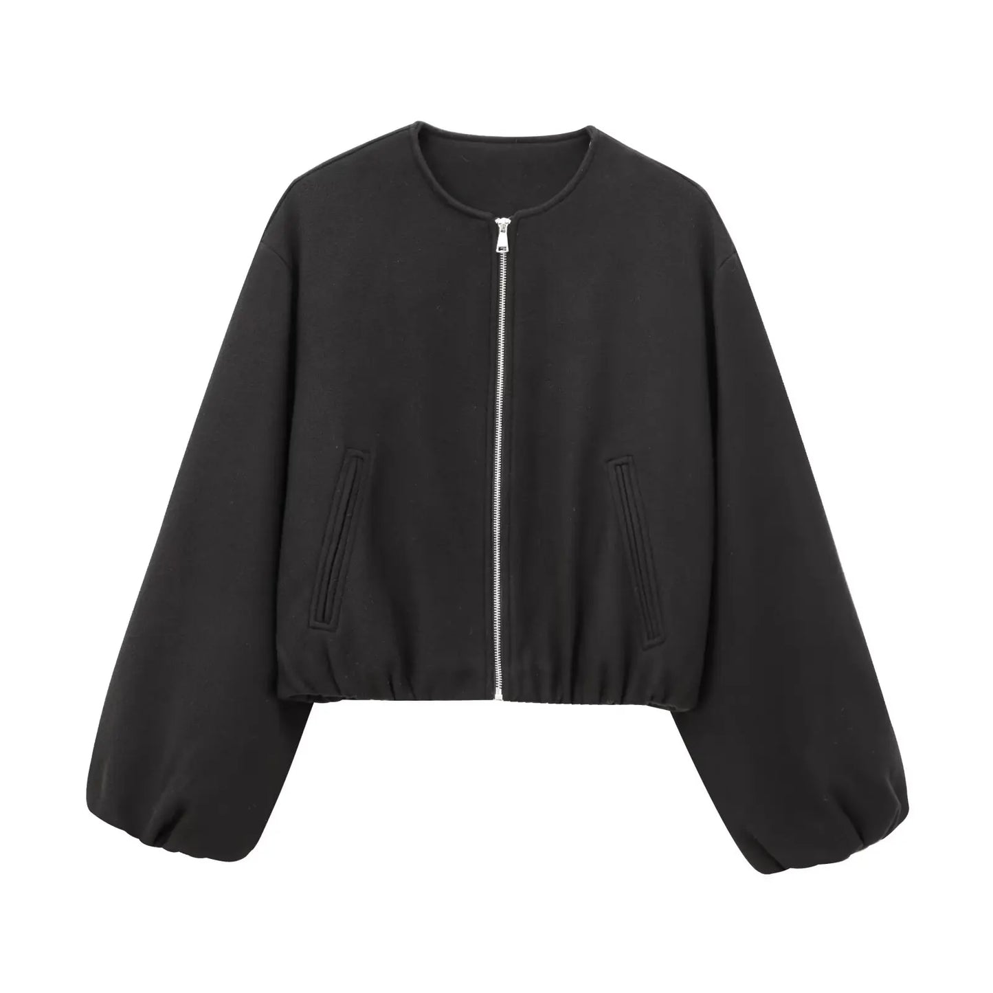 Women's Black Bomber Jacket With Cropped Varsity Winter Fashion Style Design