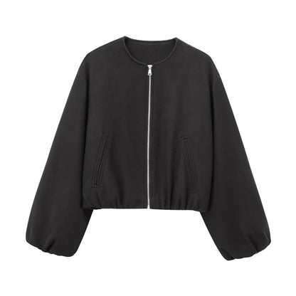 Women's Black Bomber Jacket With Cropped Varsity Winter Fashion Style Design