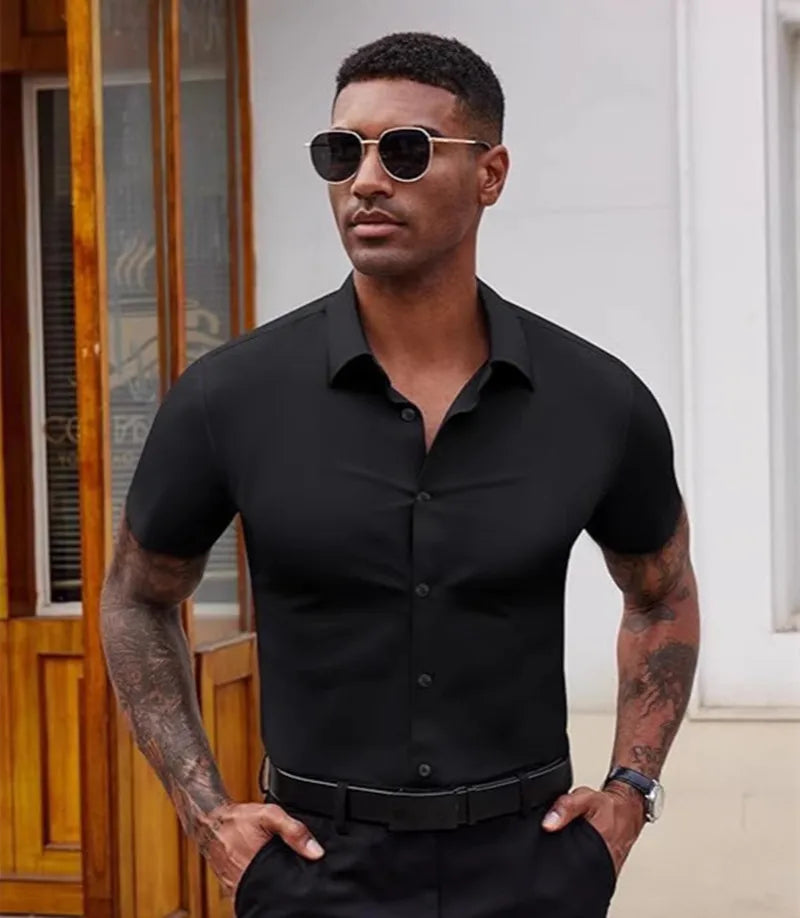 Mens Summer Business Shirt With Short Sleeve Wrinkle Free Comfort Design
